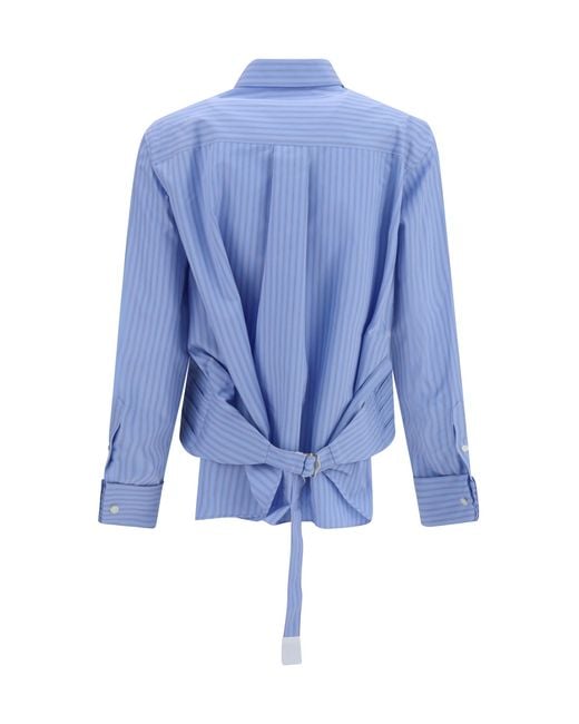 Sacai Blue Cotton Poplin Shirt With Belt Cotton; Polyester