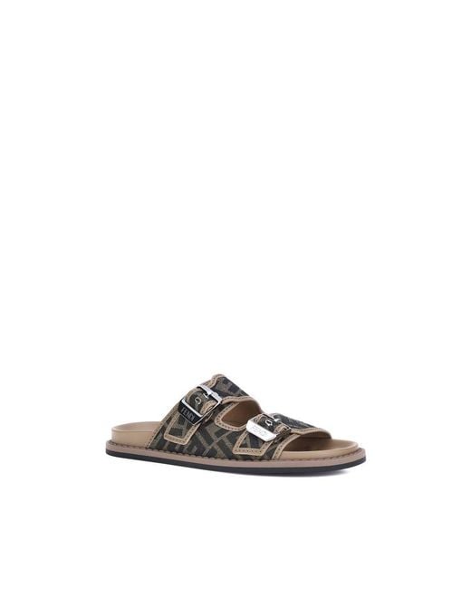Fendi Brown Calf Leather Bos Taurus Flat Sandals for men