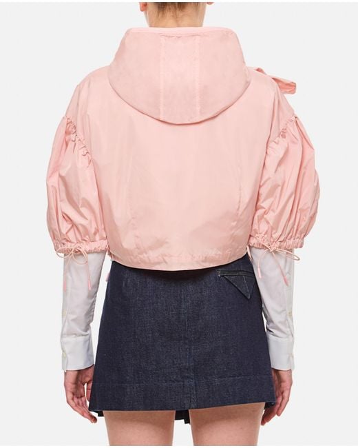 Simone Rocha Pink Cropped Puff Sleeve Jacket W/ Turbo Pressed Roses