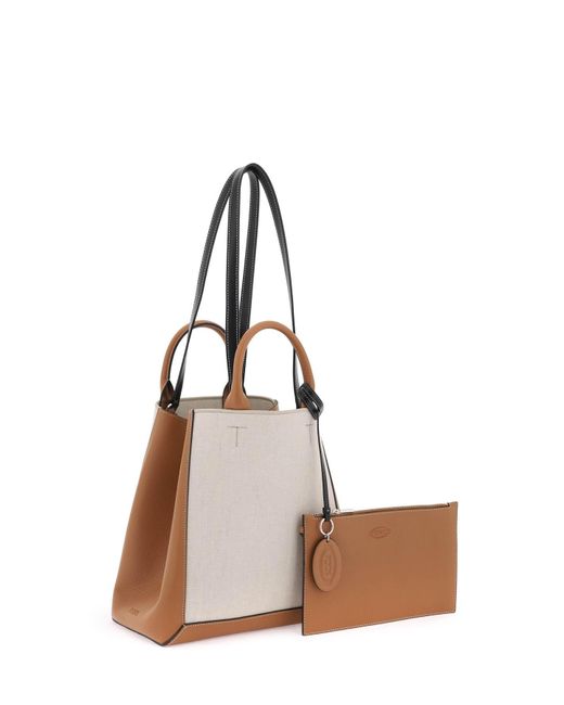 Tod's Natural Canvas & Leather Small Tote Bag