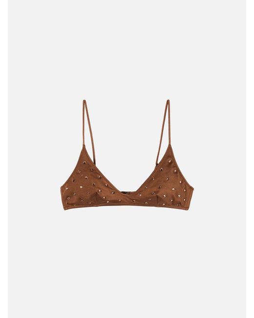 Mc2 Saint Barth Brown Paloma Scoop Bralette With Rhinestone Embellishment Top