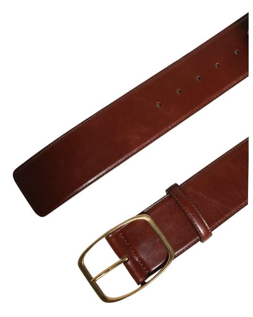 Dolce & Gabbana Brown Calfskin Leather Metal Buckle Belt Calf