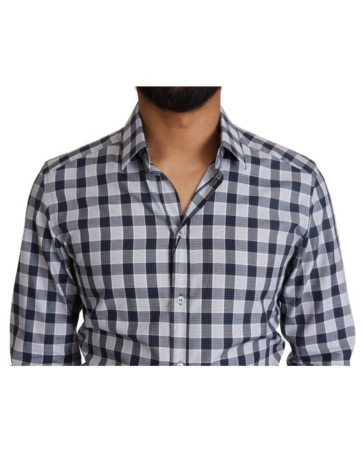 Dolce & Gabbana Blue Elegant & Checkered Slim Fit Dress Shirt for men
