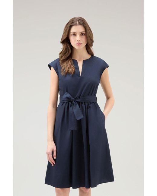 Woolrich Blue Poplin Midi Dress