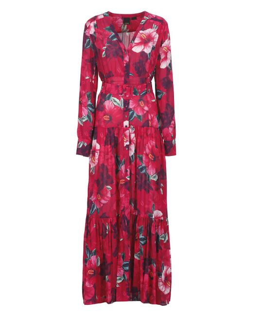 Pinko Red Chemisier Dress With Hibiscus Print