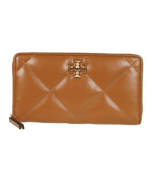 Tory Burch Brown Kira Diamond Quilt Zip Continental Wallet