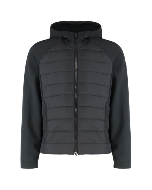 Paul & Shark Black Technical Hooded Waterproof Jacket Shell: Polyester Raincoats for men