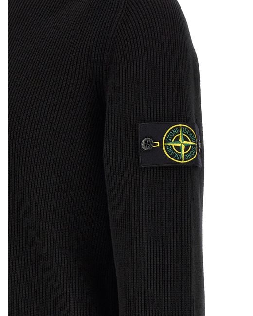 Stone Island Black Ribbed Cotton Sweater for men