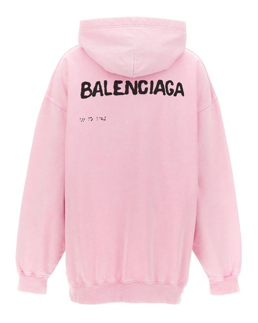 Balenciaga Pink Logo Print Hoodie Sweatshirt