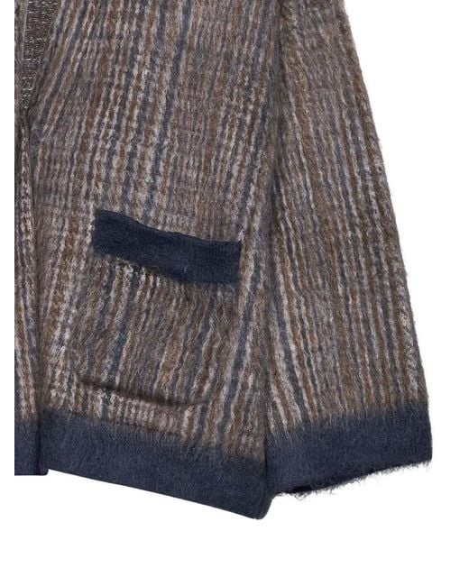 Brunello Cucinelli Gray Jacket With Scarf Light Prince Of Wales Mohair Bomber