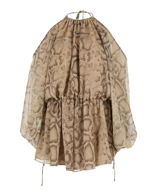 ANDAMANE Natural Python Print Blouse With Fabric Knot Closure For Shirts And Blouses