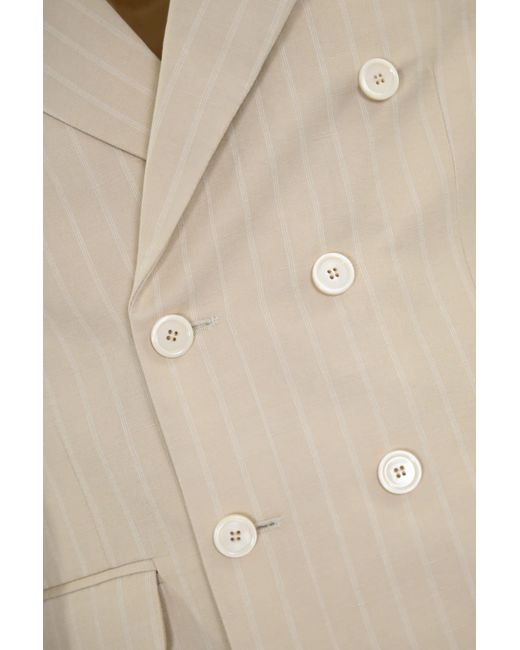 Daniele Alessandrini Natural Sand Double-Breasted Pinstripe Suit for men