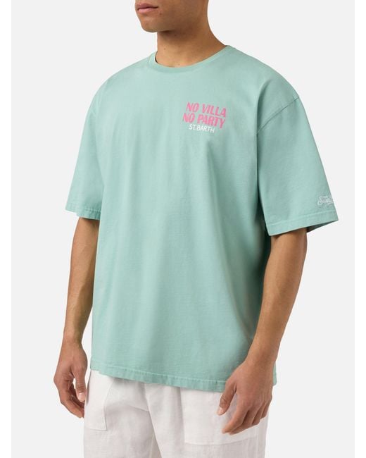 Mc2 Saint Barth Green Delmar T-Shirt With No Villa Party Print And Maxi Graphic On The Back for men