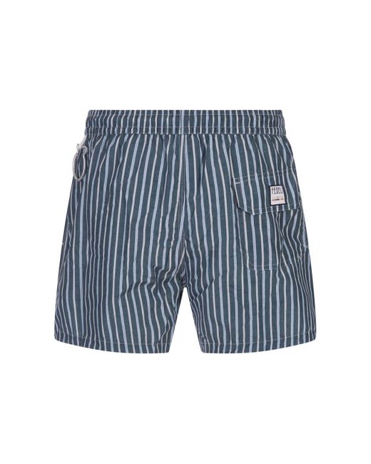 Fedeli Navy Blue Striped Swim Shorts for men