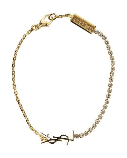Saint Laurent Metallic Bracelet Chain With Rhinestones Brass Bracelets