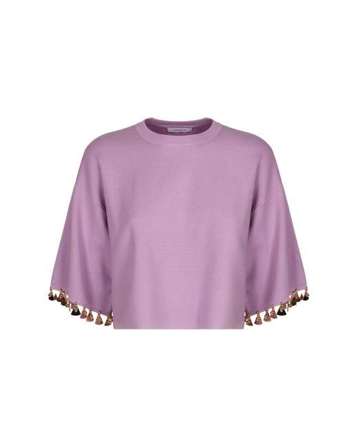 Rabanne Purple Cotton Blend Crew-Neck Sweater