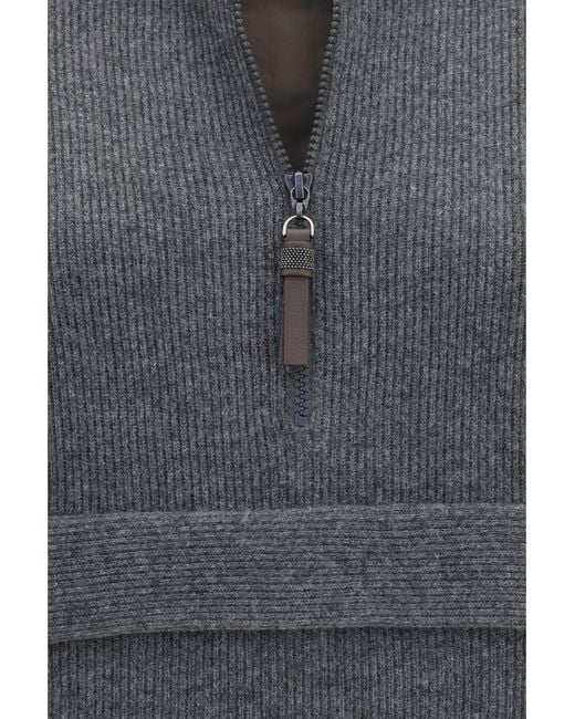 Brunello Cucinelli Gray Cashmere Half-Zip Sweater Kashmir/Capra Hircus