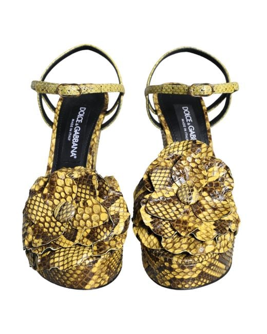 Dolce & Gabbana Yellow Exotic Leather Ankle Strap Heels Sandals Shoes Python