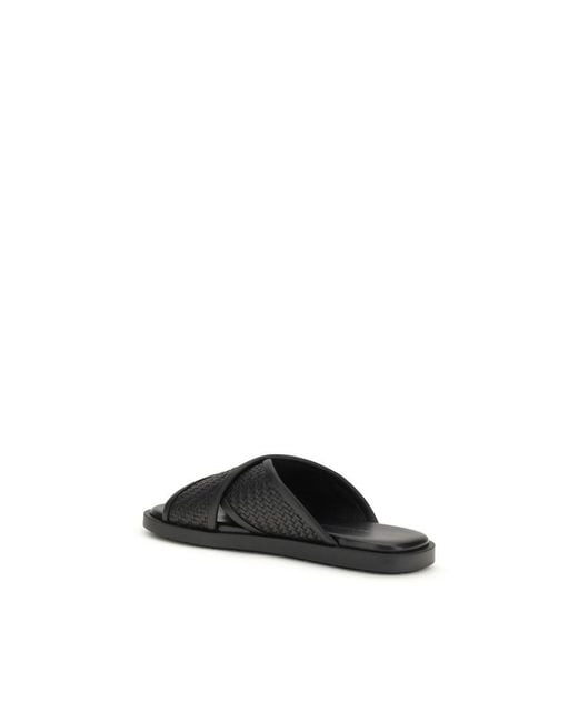 Ferragamo Black Calf Leather Bos Taurus Flat Sandals for men