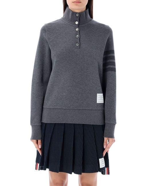 Thom Browne Blue Funnel Neck Pullover With Tonal Bars