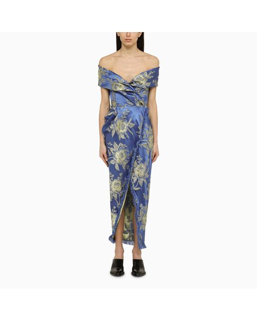 Etro Blue Silk-Blend Cocktail Dress With Draping
