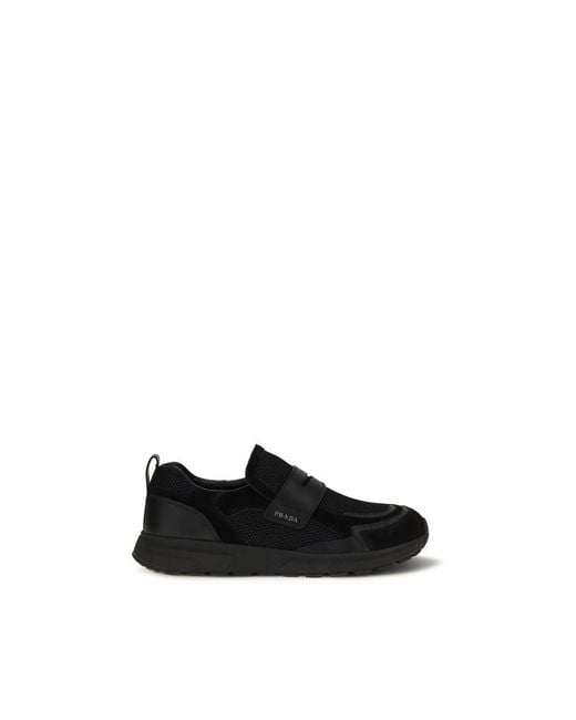 Prada Black Calf Leather Bos Taurus Athletic Sneakers for men