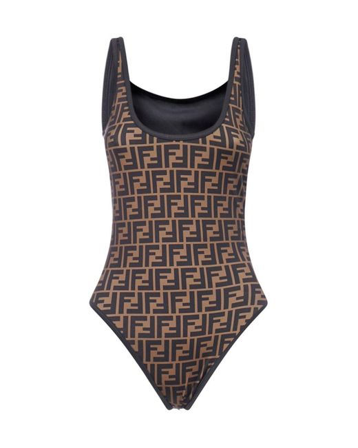 Fendi Ff Print Swimsuit in Brown | Lyst UK