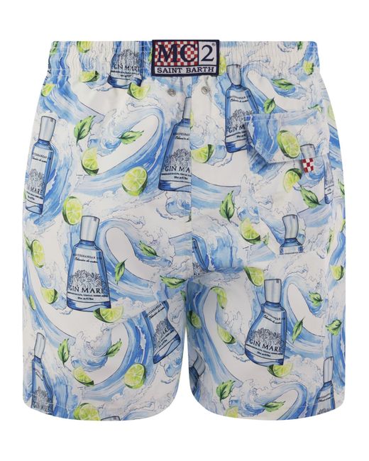 Mc2 Saint Barth Blue Gustavia Swimming Costume With Gin Mare Print Special Edition for men