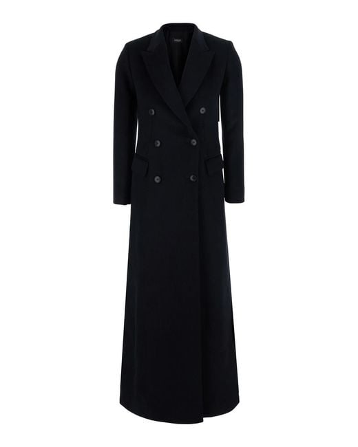 Le Plain Black Long Double-Breasted Coat