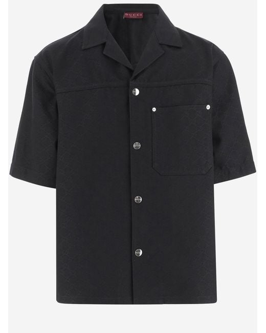 Gucci Black Gg Bowling Shirt Cotton for men