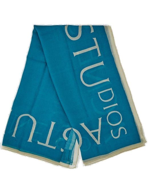 Acne Blue Logo Printed Knit Scarf for men