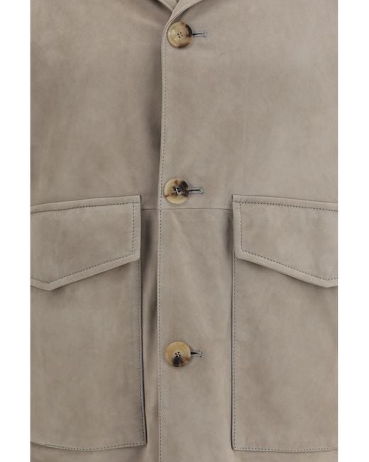Brunello Cucinelli Natural Suede Jacket Calf Leather Padded & Down for men