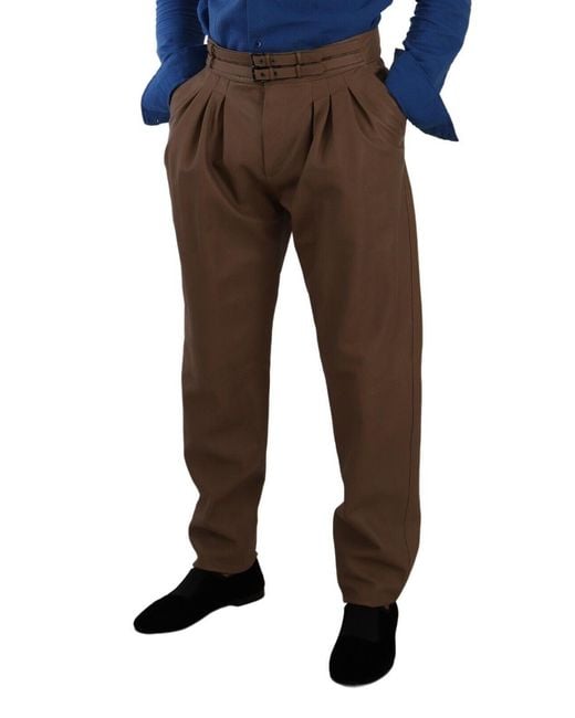 Dolce & Gabbana Black Brown Leather Tapered High Waist Pants for men