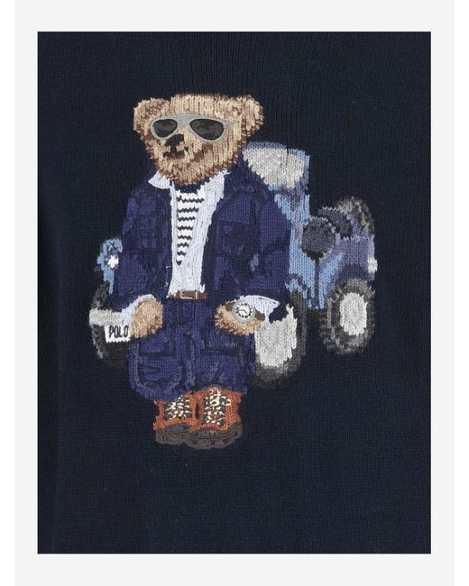 Ralph Lauren Blue Cotton Polo Bear Sweater for men