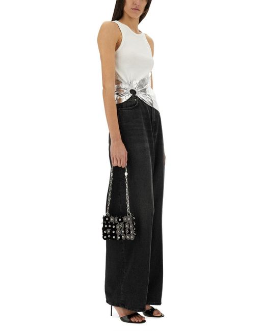 Rabanne White Ribbed Top With Piercing Applique