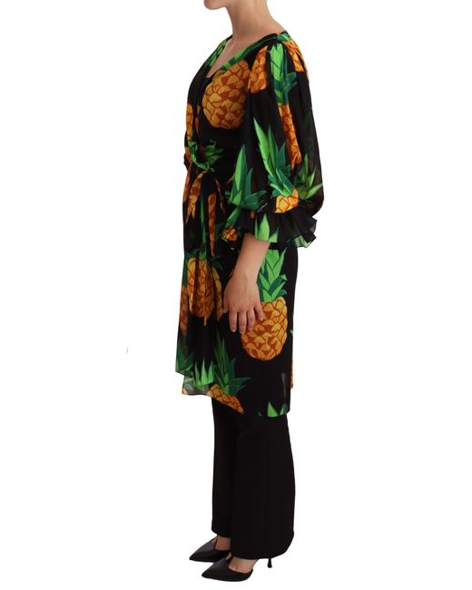 Dolce & Gabbana Green Vibrant Pineapple Draped Wrap Dress