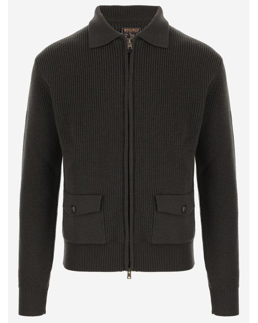 Woolrich Black Full-Zip Wool Sweater Sweatshirts for men