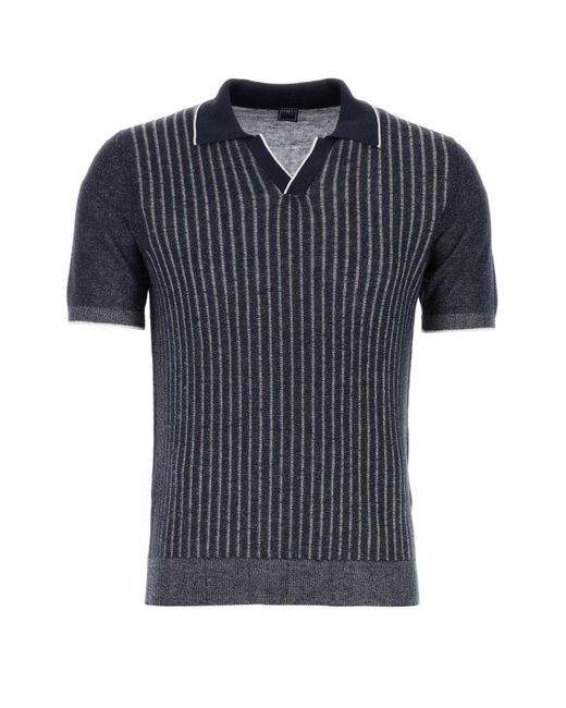 Fedeli Blue Midnight Linen Blend Twist Polo Shirt for men