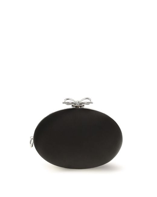 Self-Portrait Black Satin Oval Clutch Bag Polyester
