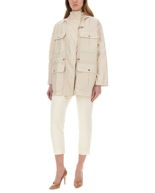 Fay Natural Linen And Cotton Canvas Parka Jacket