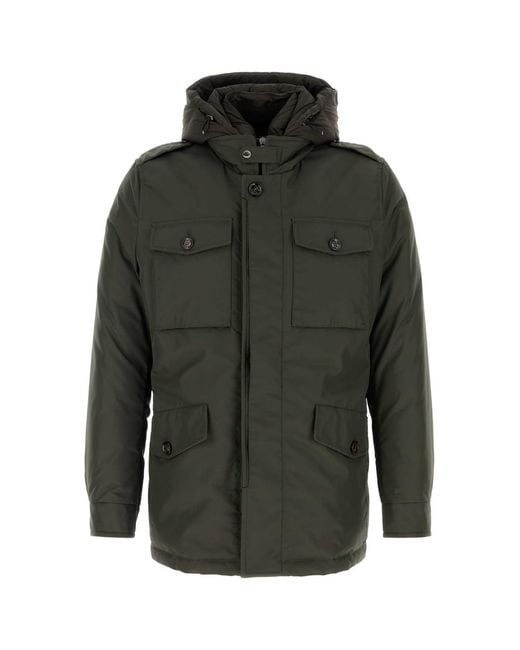 Moorer Green Dark Brown Polyester Down Jacket for men