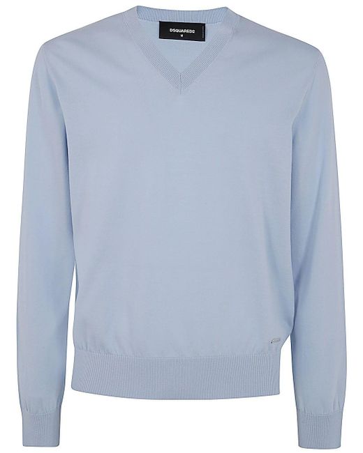 DSquared² Blue V Neck Knit Pullover for men