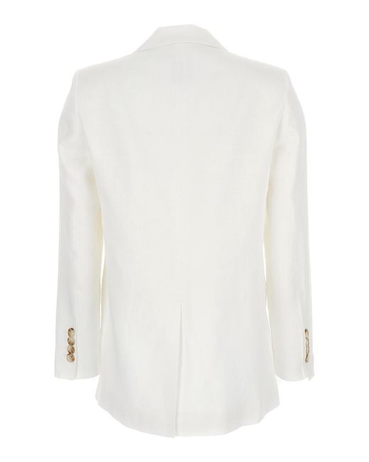 Le Plain White Double-Breasted Linen Jacket For Blazers