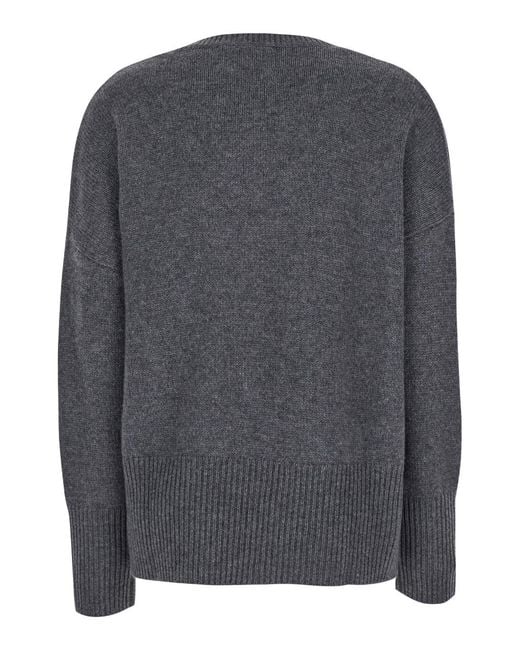 Lisa Yang Gray Sweater U-Neck Cashmere Knitted Tops