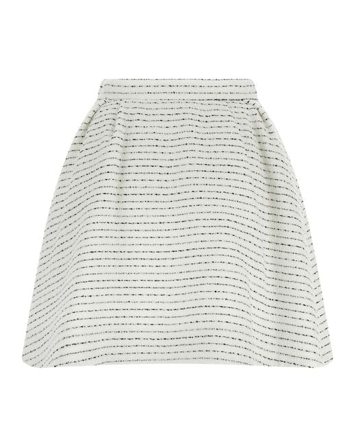 Alessandra Rich White Tweed Mini Skirt With Micro Sequins And Pleated Waist