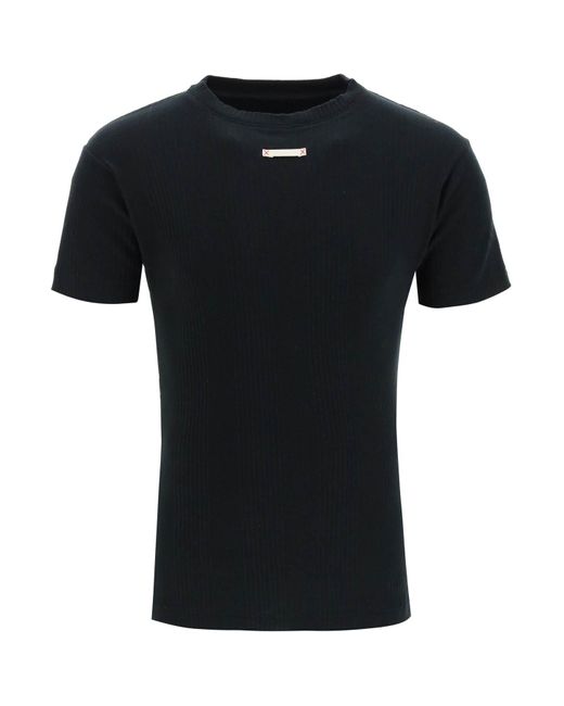 Maison Margiela Black Ribbed Cotton T-shirt for men