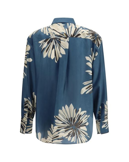 Brunello Cucinelli Blue Floral Silk Shirt