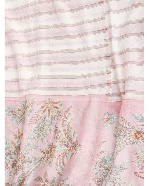 Etro Pink Floral Pattern Frayed Edge Scarf for men