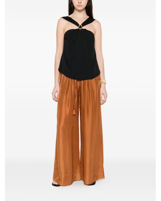 Forte_forte Brown Silk Drawstring Trousers