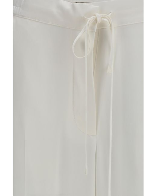 Totême White Pants Satin Drawstring Viscose Trousers